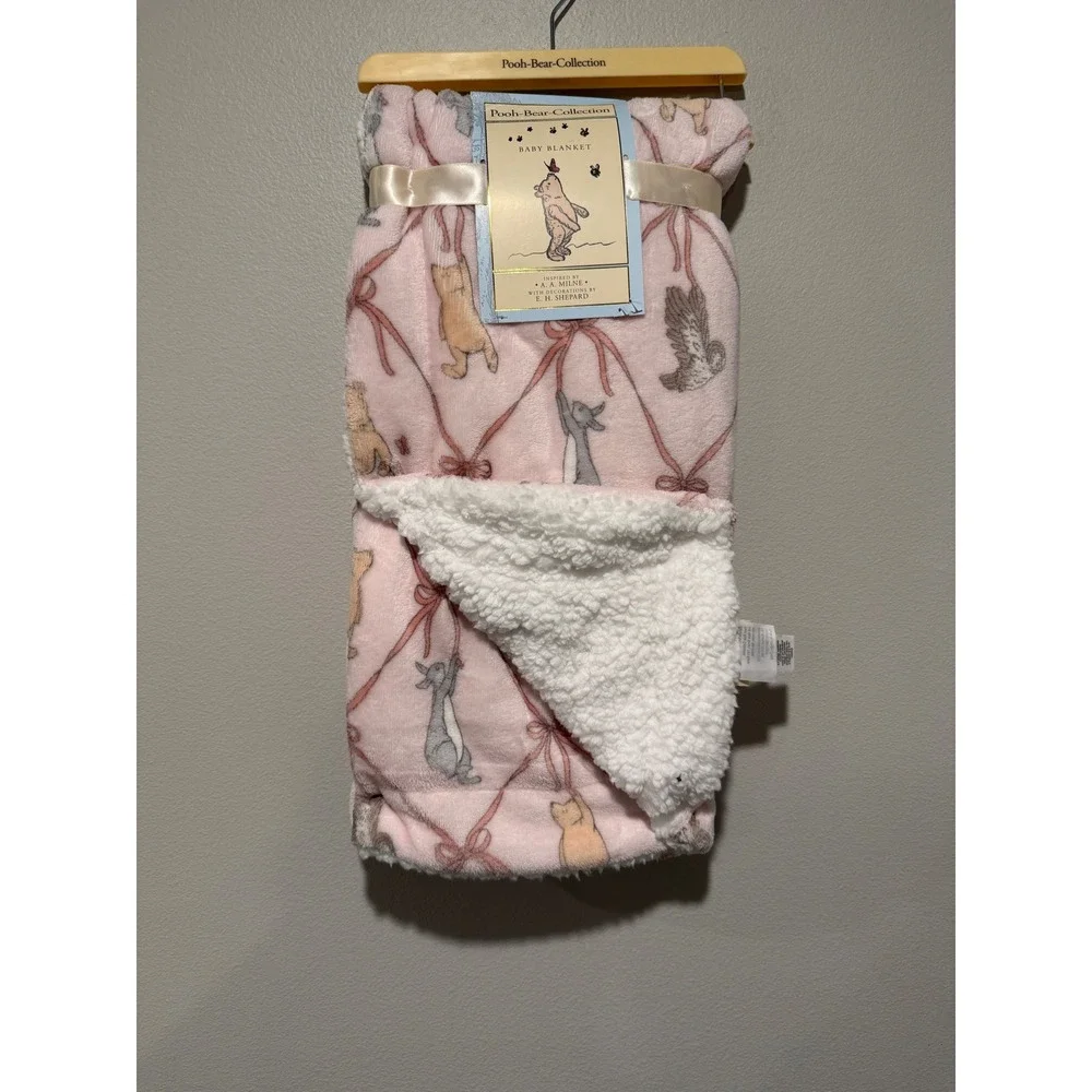 Pooh Bear Collection Pink Sherpa Baby Blanket Winnie the Pooh 30x40 NEW